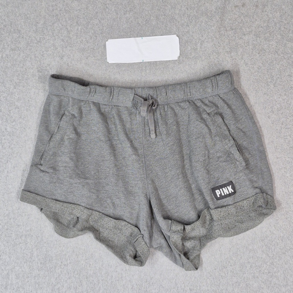 PINK Victoria's Secret Women Shorts M Gray Sweat Logo Spellout 2.5" Inseam